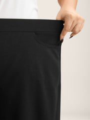 Scalloped Hem Pull-On Wide-Leg Pants