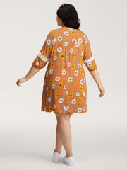 Floral Lace Trim Sheer Knee-Length Dress