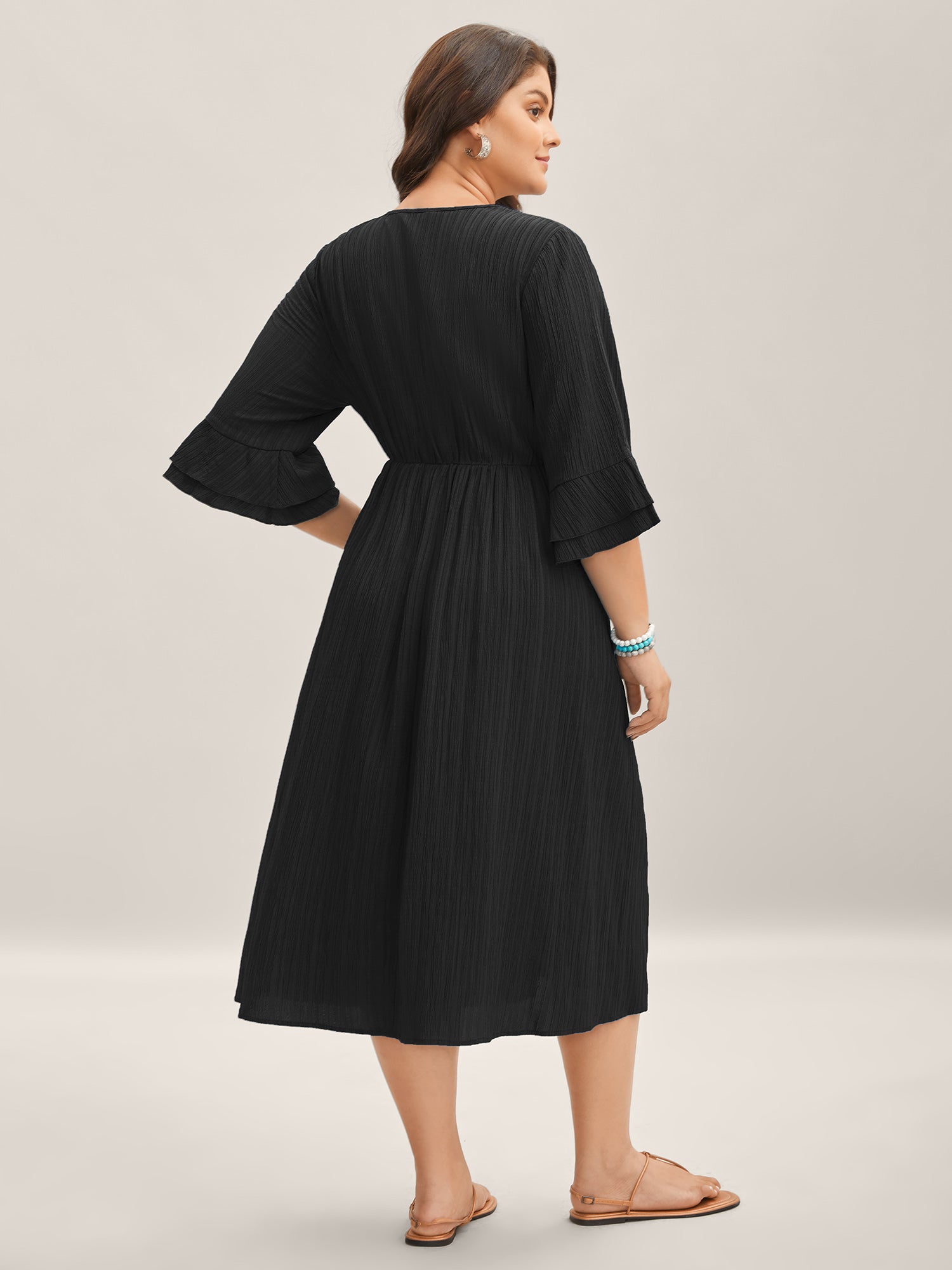 Scalloped Lace Surplice Ruffled Midi Dress