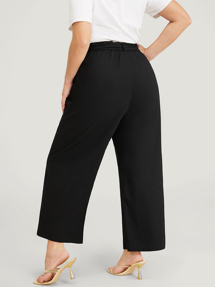 Solid Pocket Eyelet Detail Buckle Belted Pants