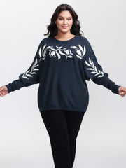 Floral Neckline Dolman Sleeve Pullover