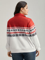Christmas Snowflake Zipper Contrast Jacket
