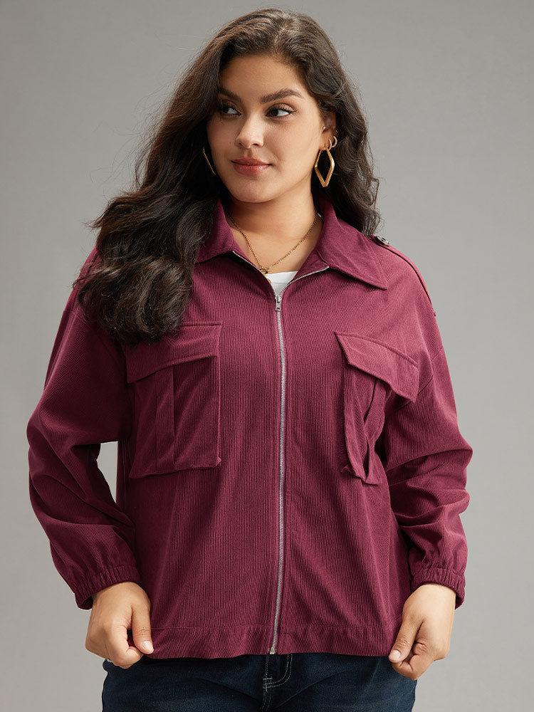 Plain Pocket Zipper Elastic Cuffs Jacket