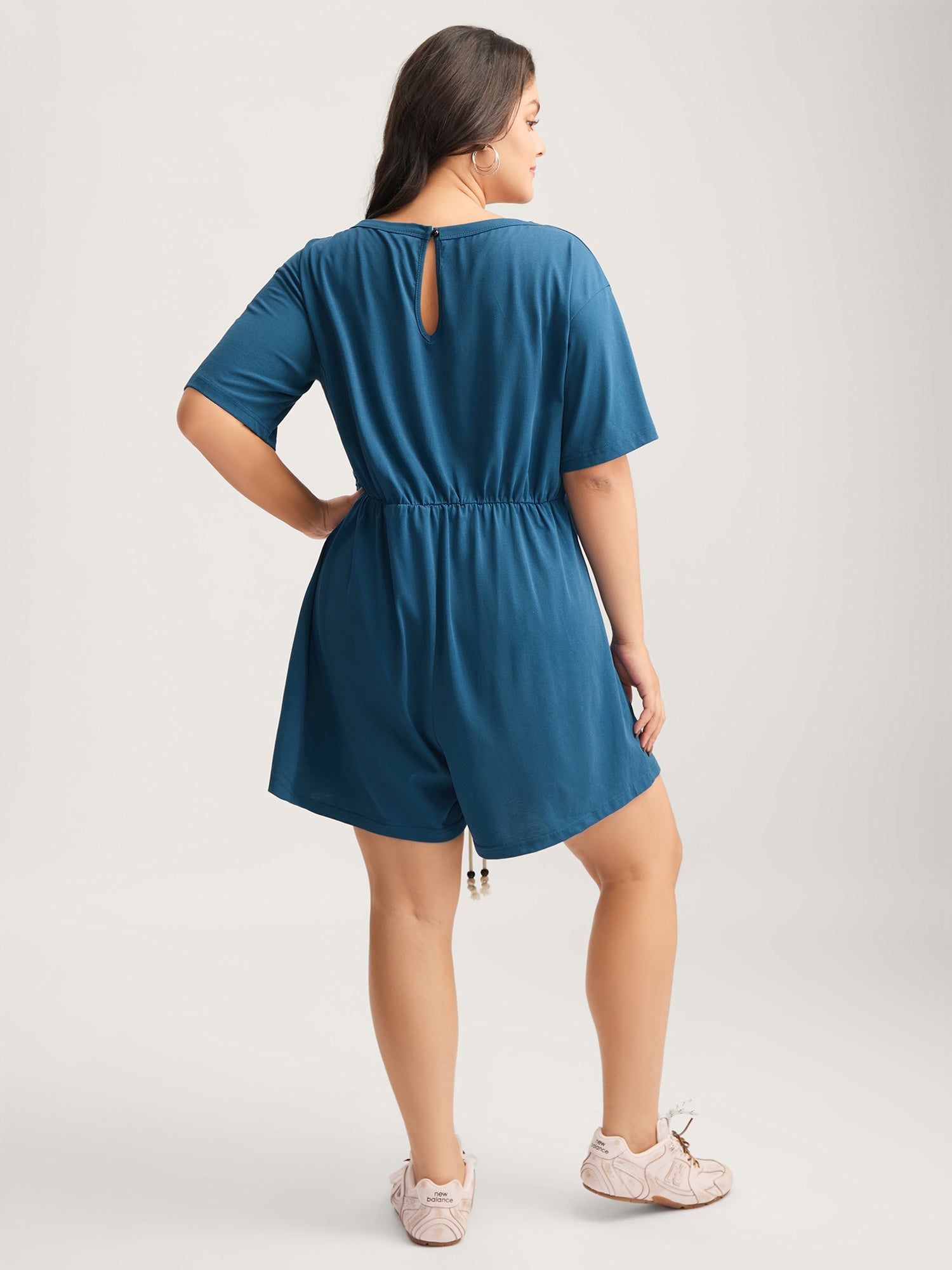 Solid Knit Waist Drawstring Romper