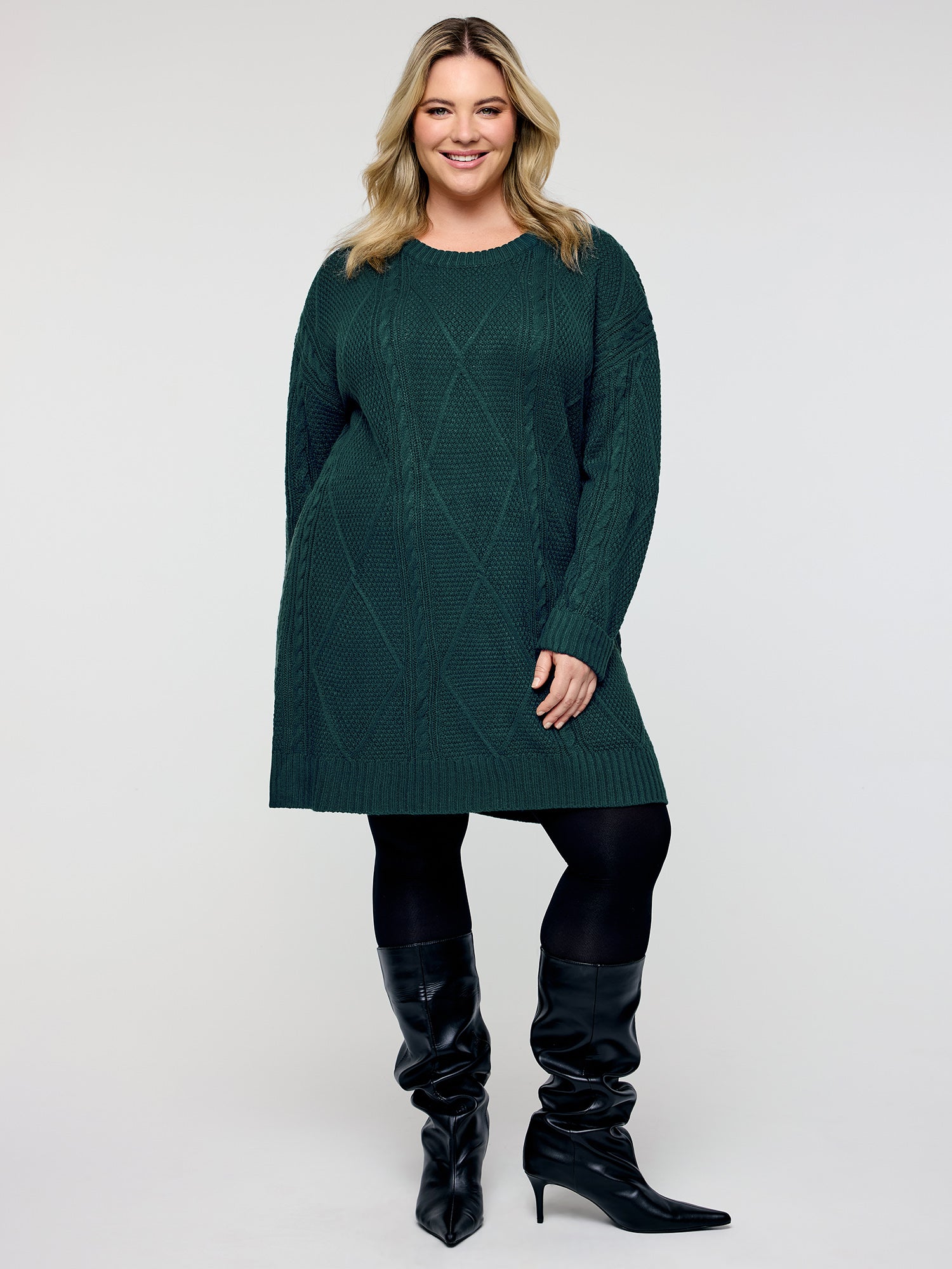 Twisted Pattern Textured Midi Sweater Dress