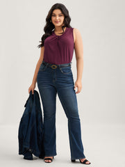 Solid Asymmetrical Neck Twist Front Tank Top