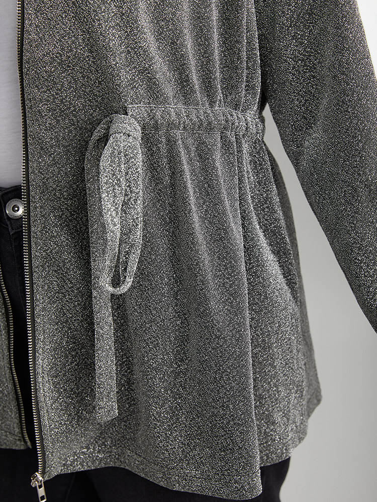 Patchwork Contrast Trim Drawstring Zipper Jacket