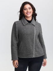 Textured Pockets Crossover Zipper Jacket