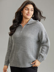 Solid Knit O Ring Half Zip Pullover