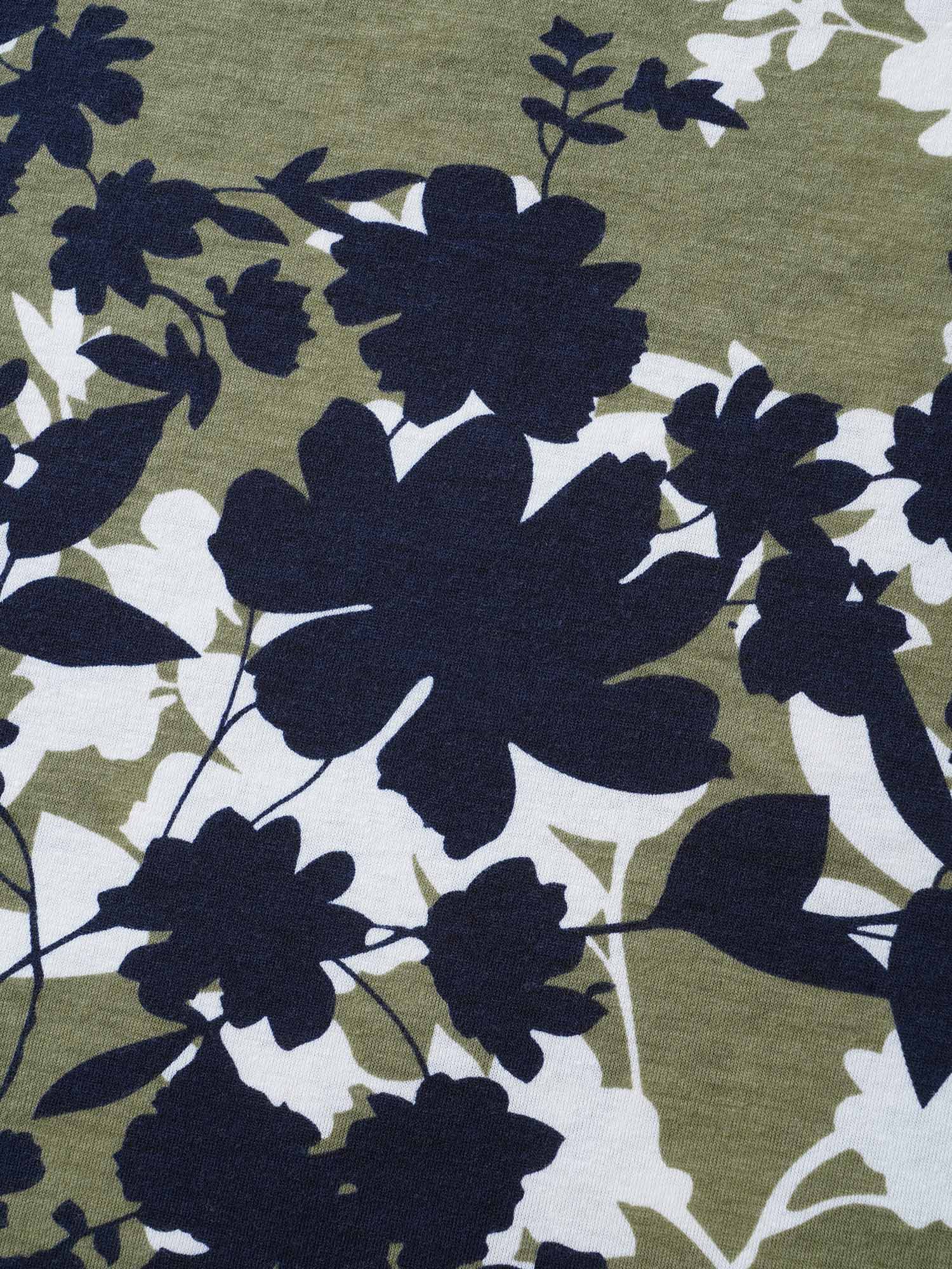 Silhouette Flower Button Placket Jersey Top