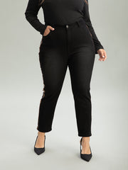 Sequin Patchwork Black Wash Straight Leg Jeans