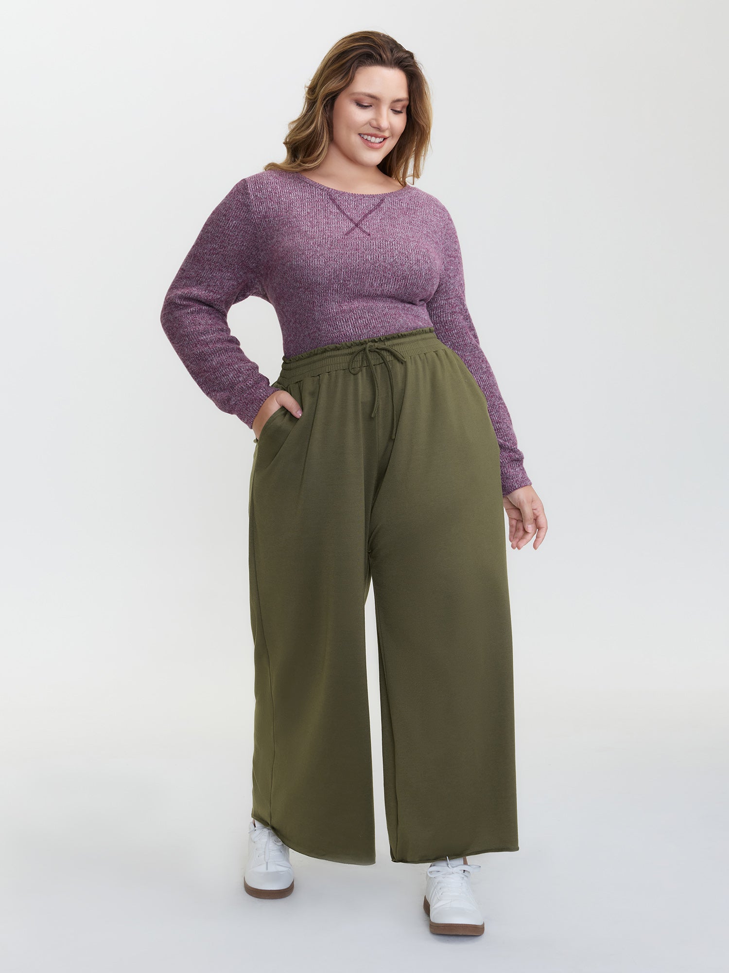 Shirred Waist-Tie Wide-Leg Pants