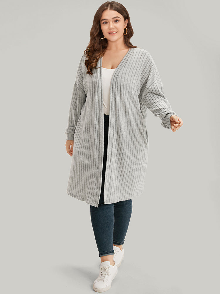 Plain Pocket Texture Open Front Kimono