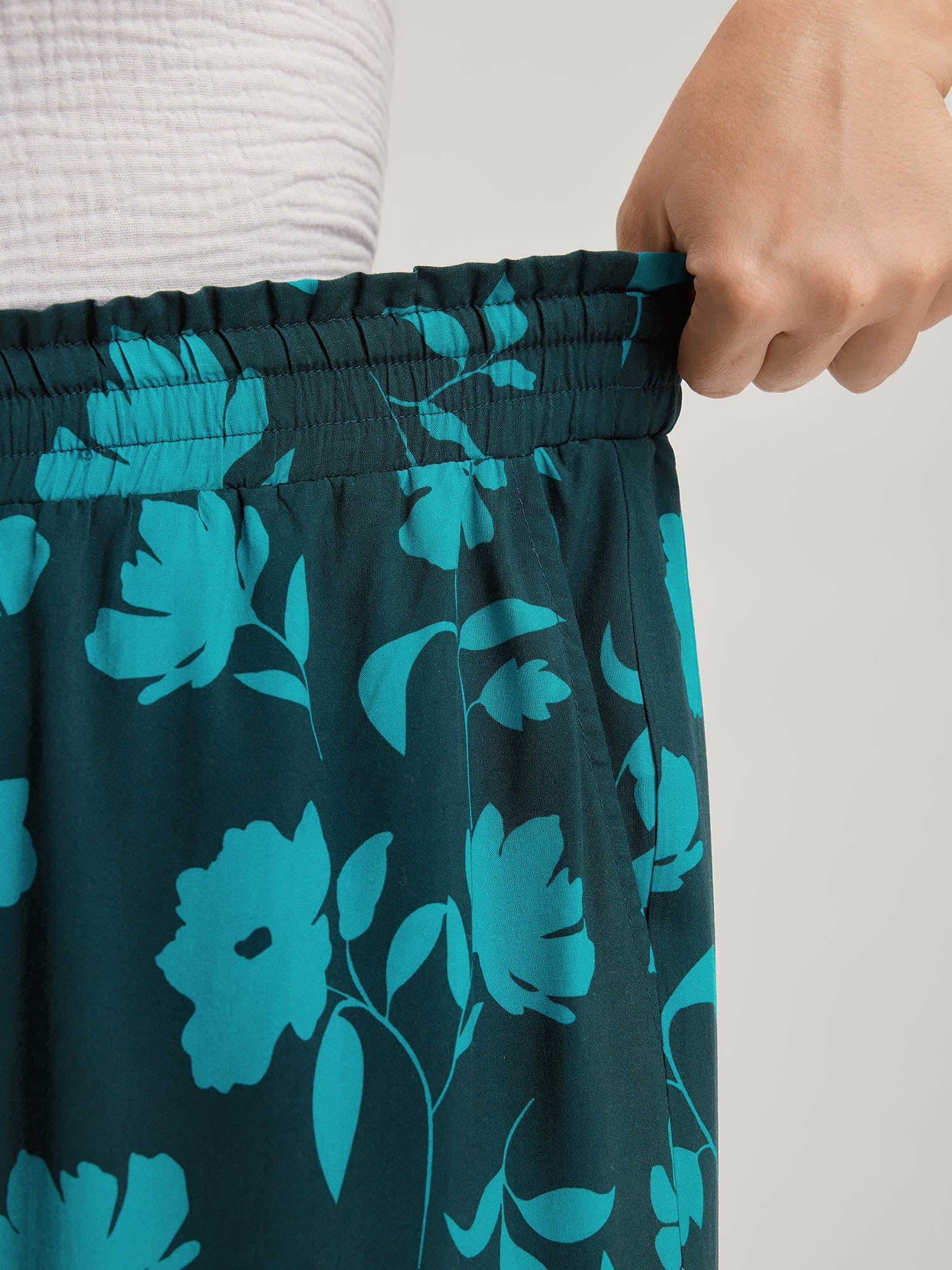 Silhouette Floral Print Drawstring Wide-Leg Pants