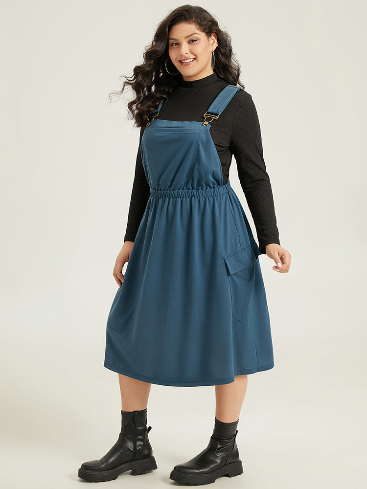 Solid Adjustable Straps Elastic Waist Dress