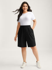 Stretchy Slit Straight-Leg Shorts