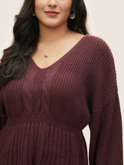 Solid Cable Knit Elastic Waist Pullover