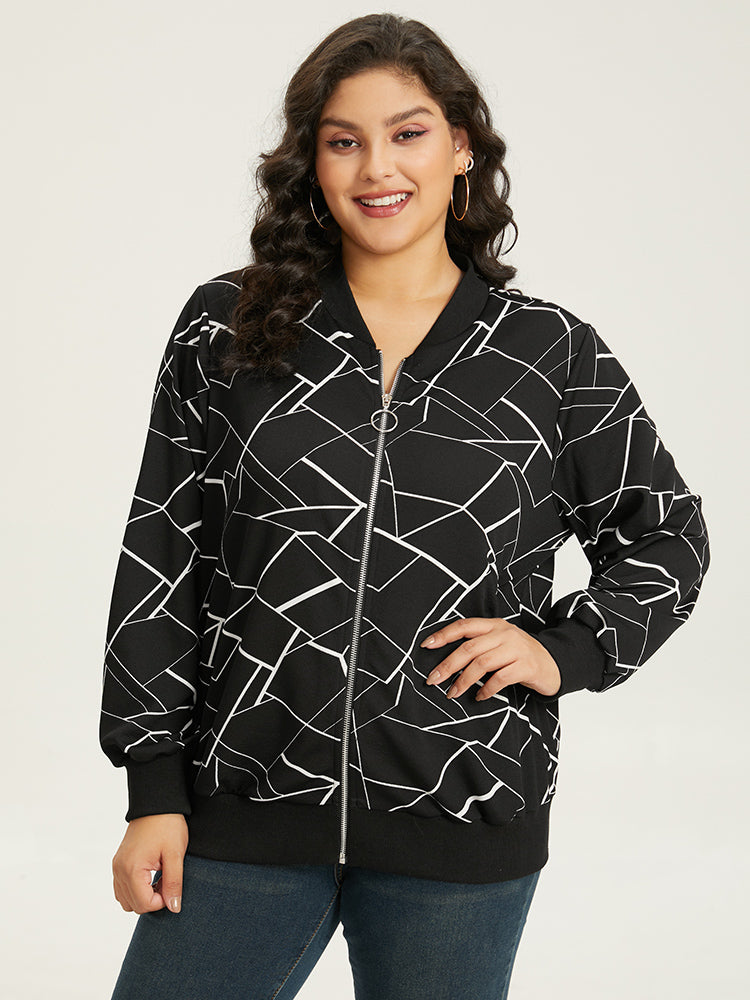 Halloween Geometric Graphic Pocket Zipper Elastic Cuffs Jacket