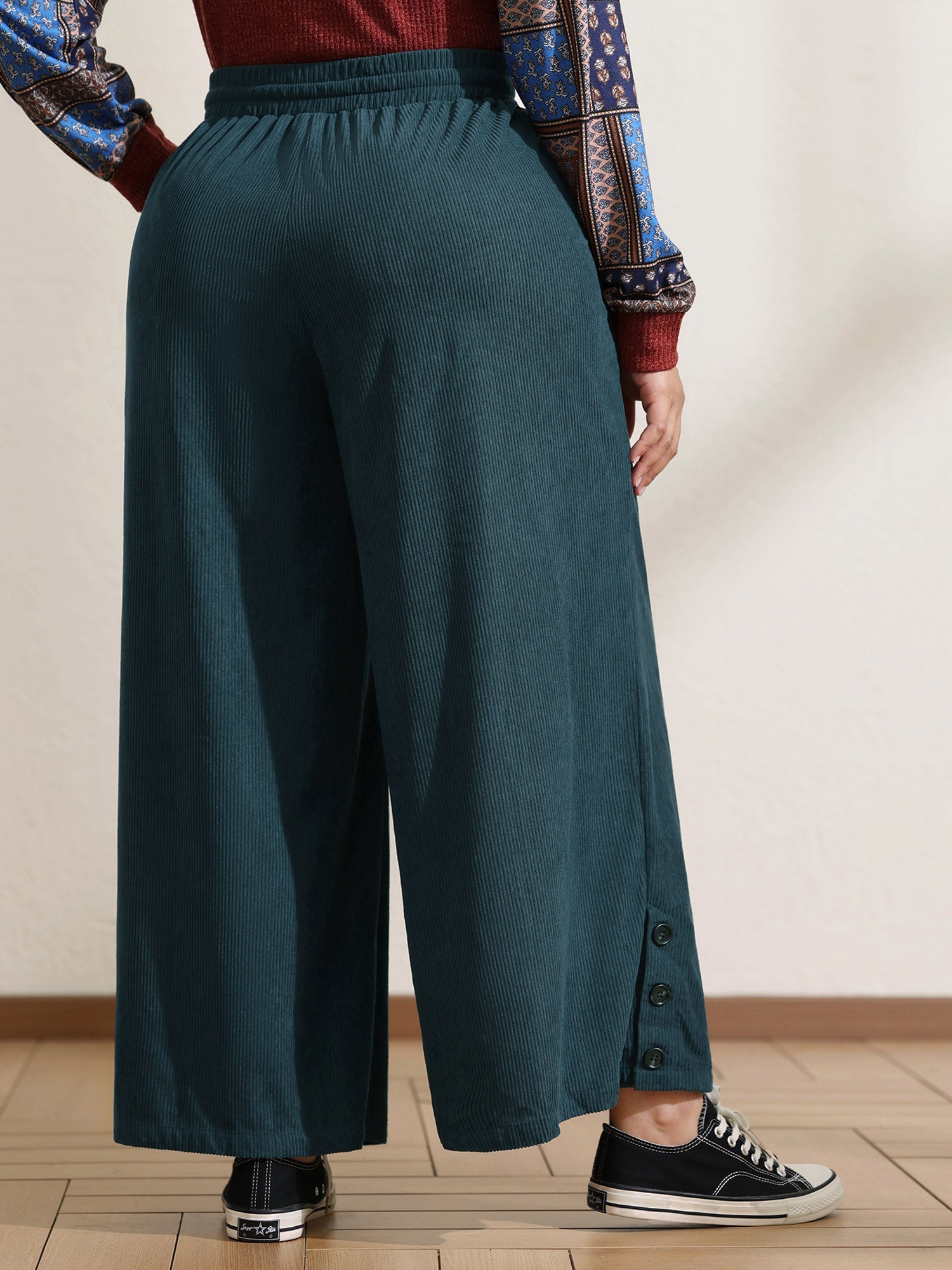 Textured Slit Drawstring Wide-Leg Pants