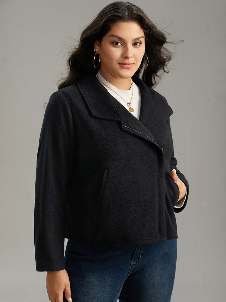 Solid Lapel Collar Zipper Jacket