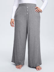 Button Detail Mixed Color Knit Lounge Bottoms