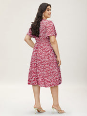Bloom Dress - Ditsy Floral Elastic Waist Ruffles Pocket Knee Dress