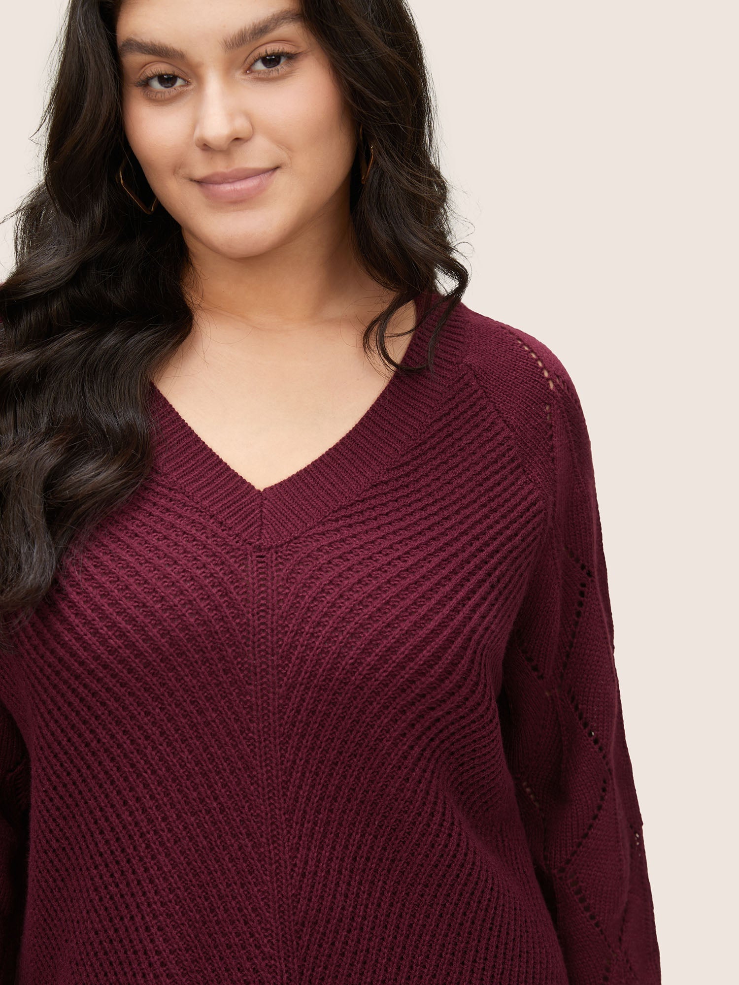 Solid Hollow Out Raglan Sleeve Pullover