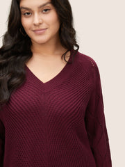 Solid Hollow Out Raglan Sleeve Pullover