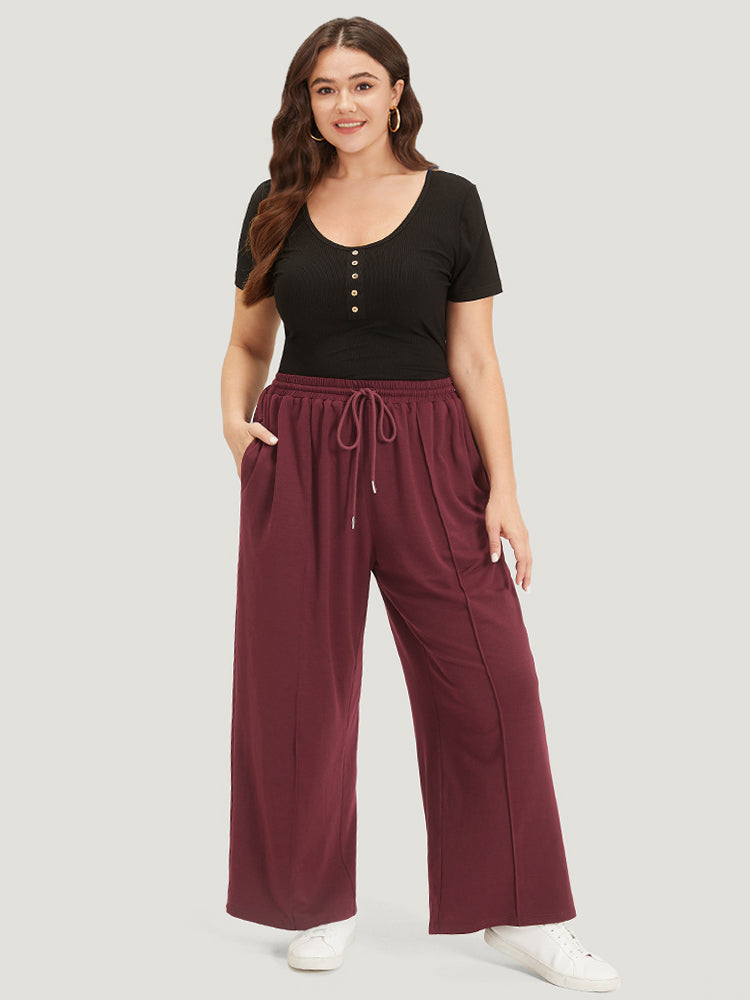 Solid Drawstring Pocket Loose Sweatpants