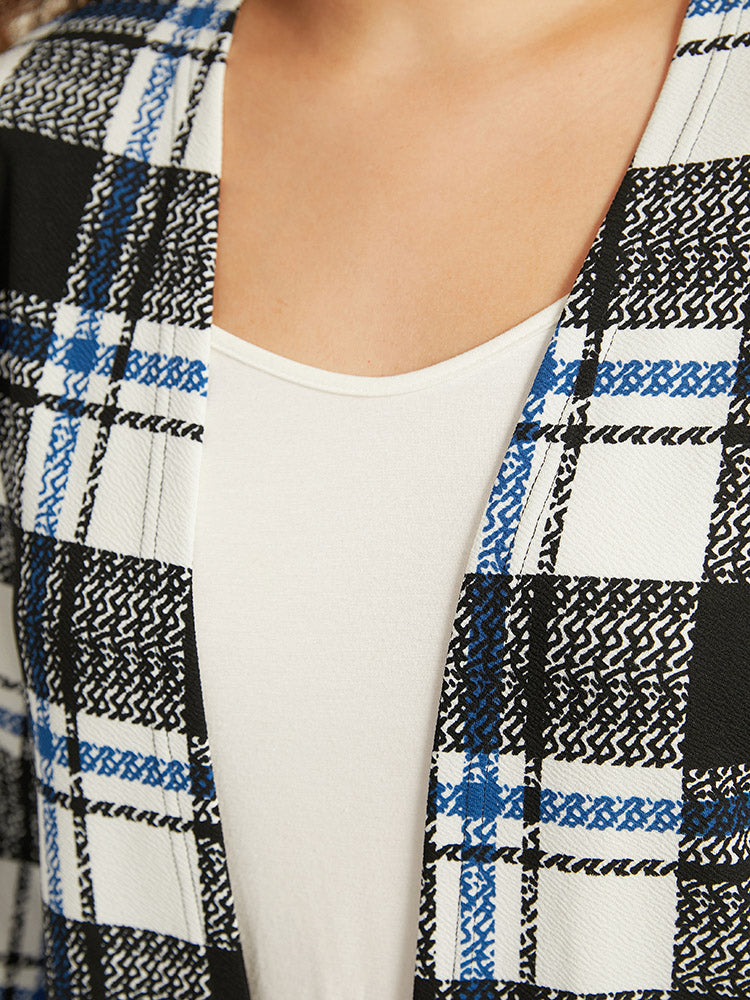 Plaid Print Pocket Open Front Kimono