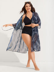 Chiffon Feather Print Sheer Kimono