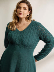 Textured Cut-Out Sleeve Sweater Midi Dress