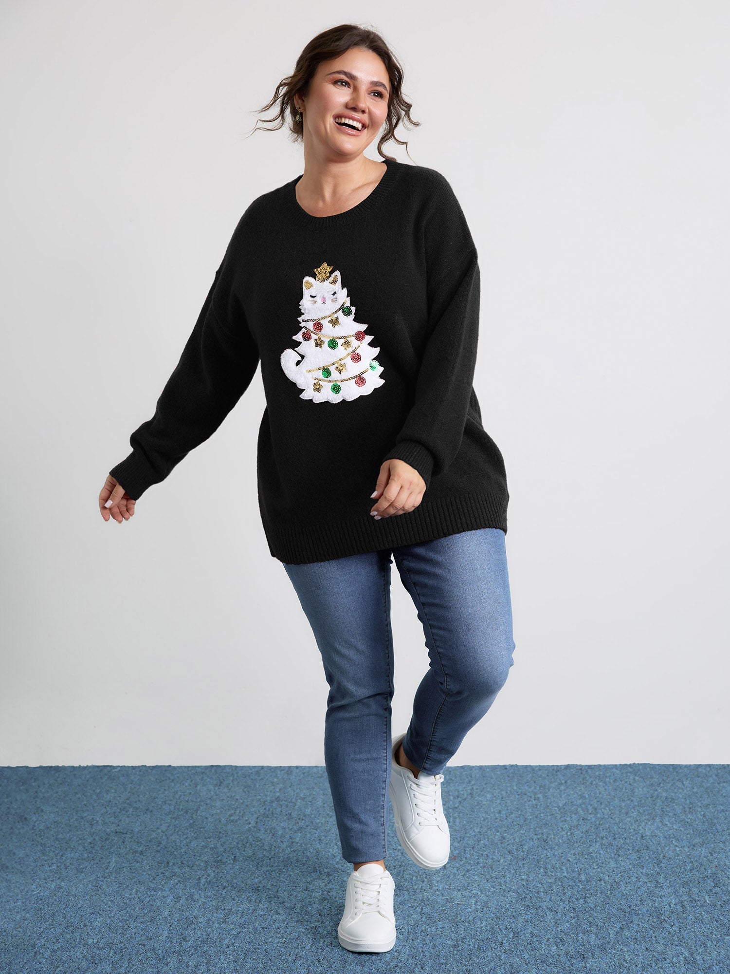Festive Cat Tree Colorful Pullover
