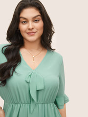 Solid Bowknot Patchwork Tiered Ruffle Sleeve Dress