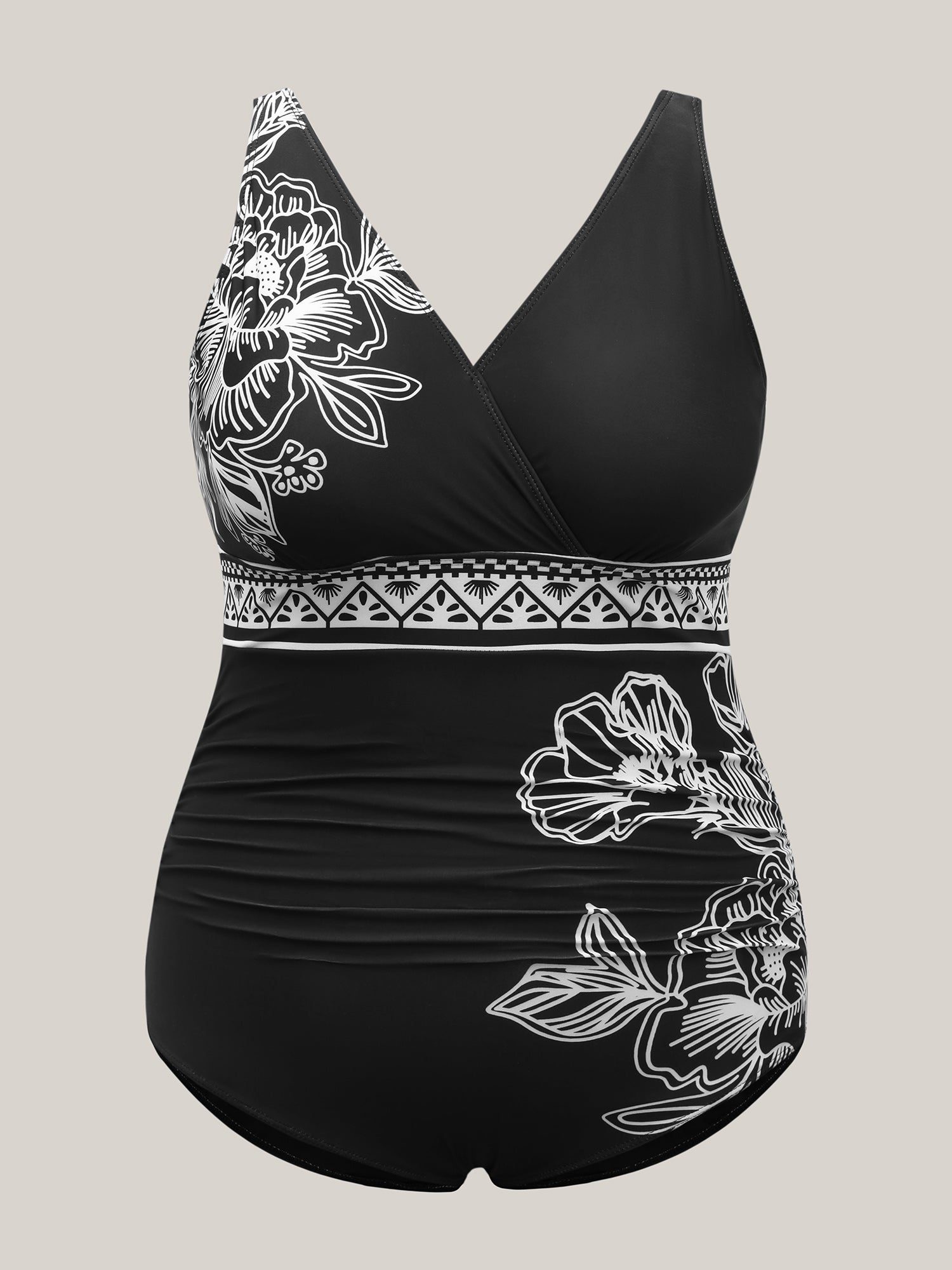 Floral Pattern Ruched One-Piece Swimsuit