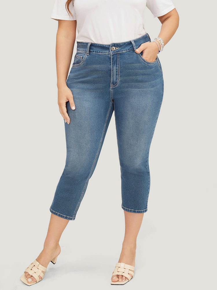 Skinny Very Stretchy High Rise Medium Wash Cropped Jeans