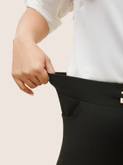 Solid Metal Chain Detail Pocket High Rise Leggings