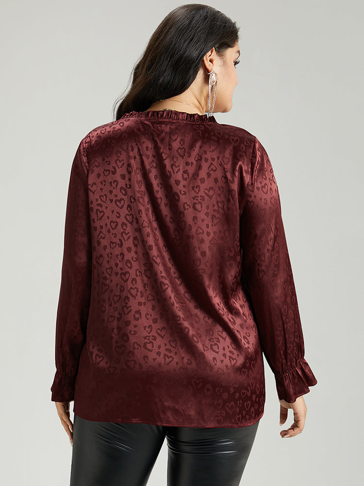 Solid Knot Neck Frill Trim Flutter Sleeve Blouse