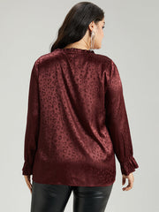 Solid Knot Neck Frill Trim Flutter Sleeve Blouse