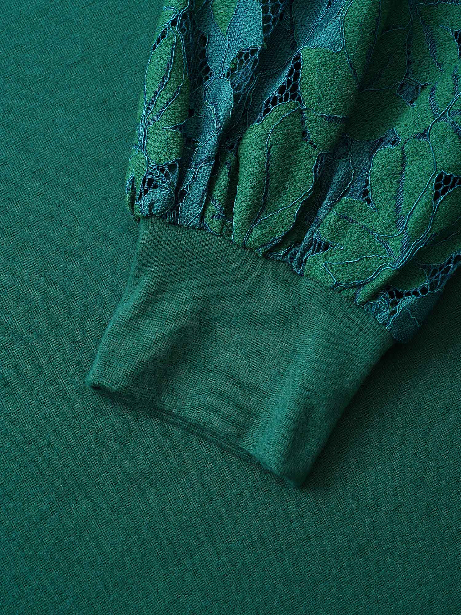 Solid Plants Guipure Lace Gathered T-shirt