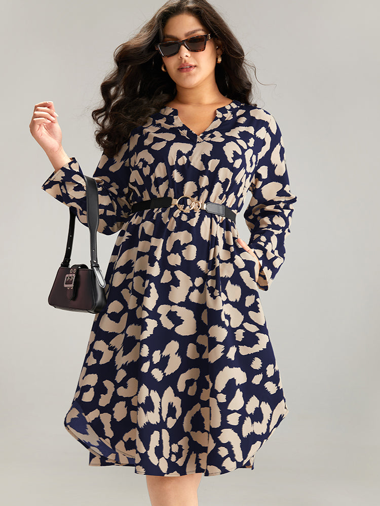 Geometric Pocket Elastic Waist Arc Hem Dress