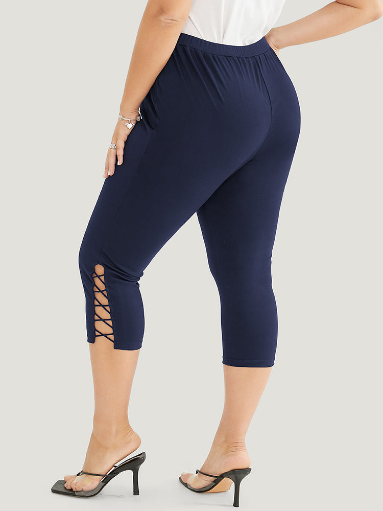 Solid Crisscross Hem Skinny Leggings