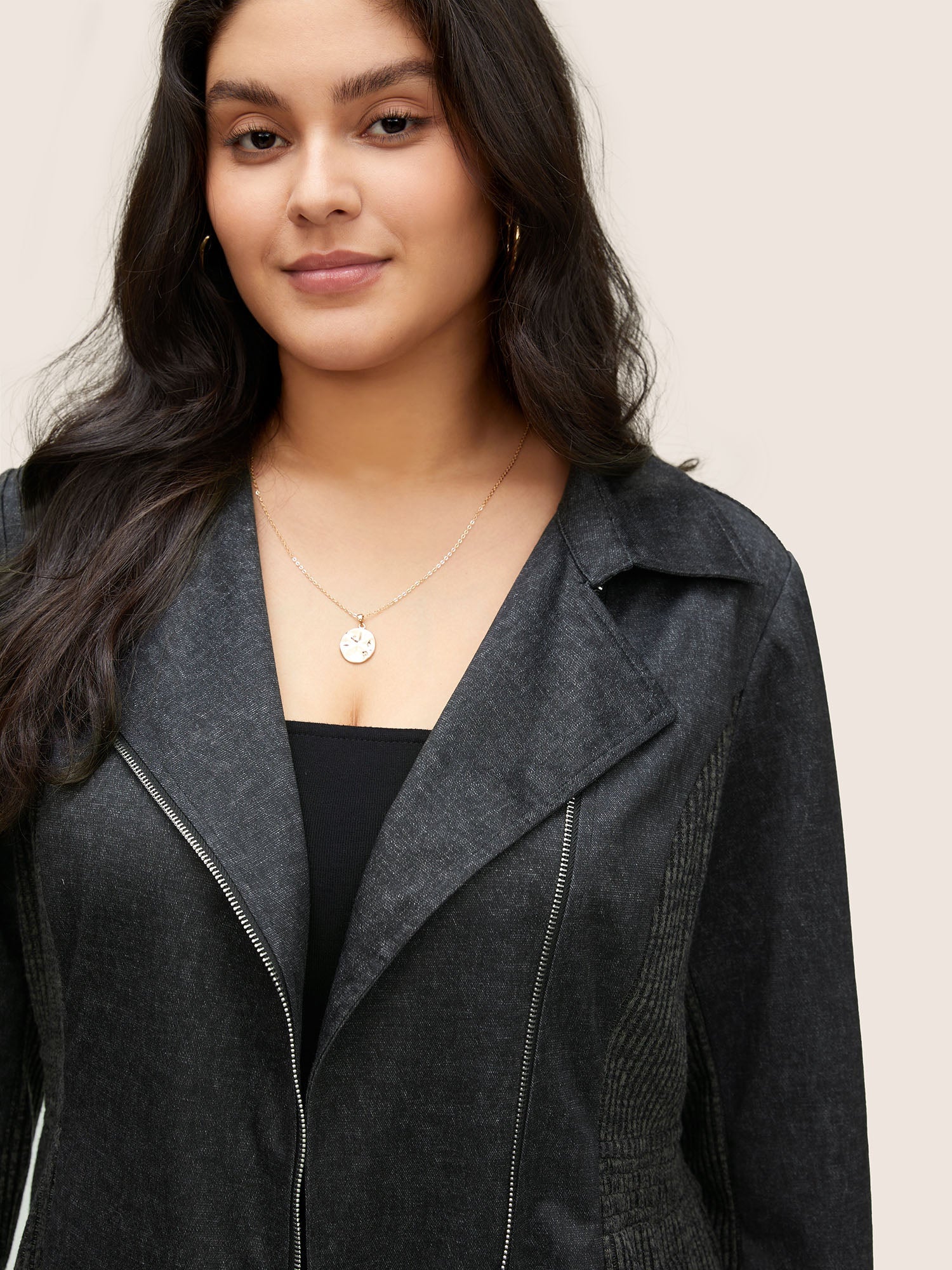 Texture Patchwork Rib Knit Zipper Jacket