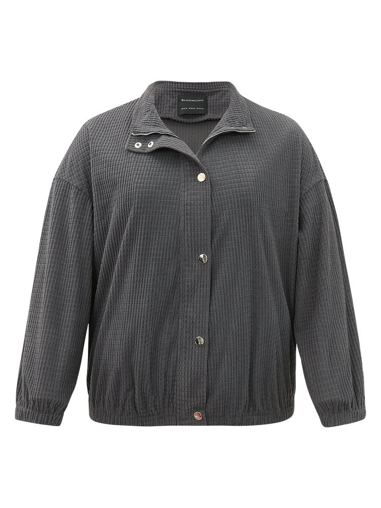 Solid Texture Button Through Pocket Shacket