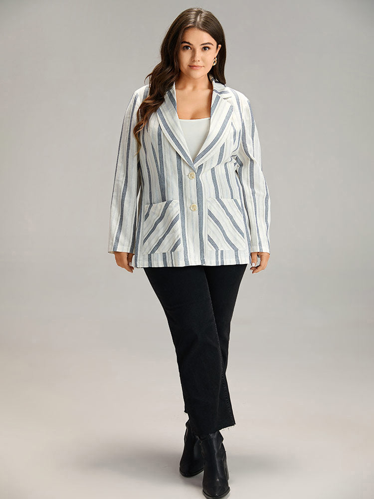 Striped Suit Collar Pocket Blazer