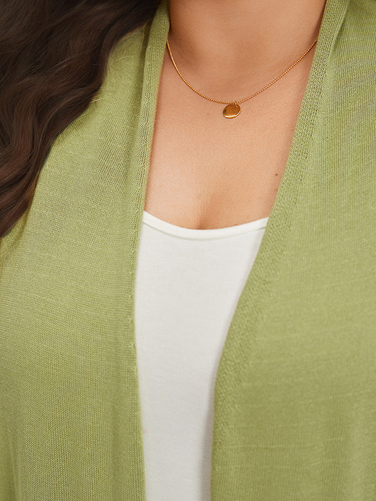 Solid Patched Pocket Open Front Tunic Cardigan