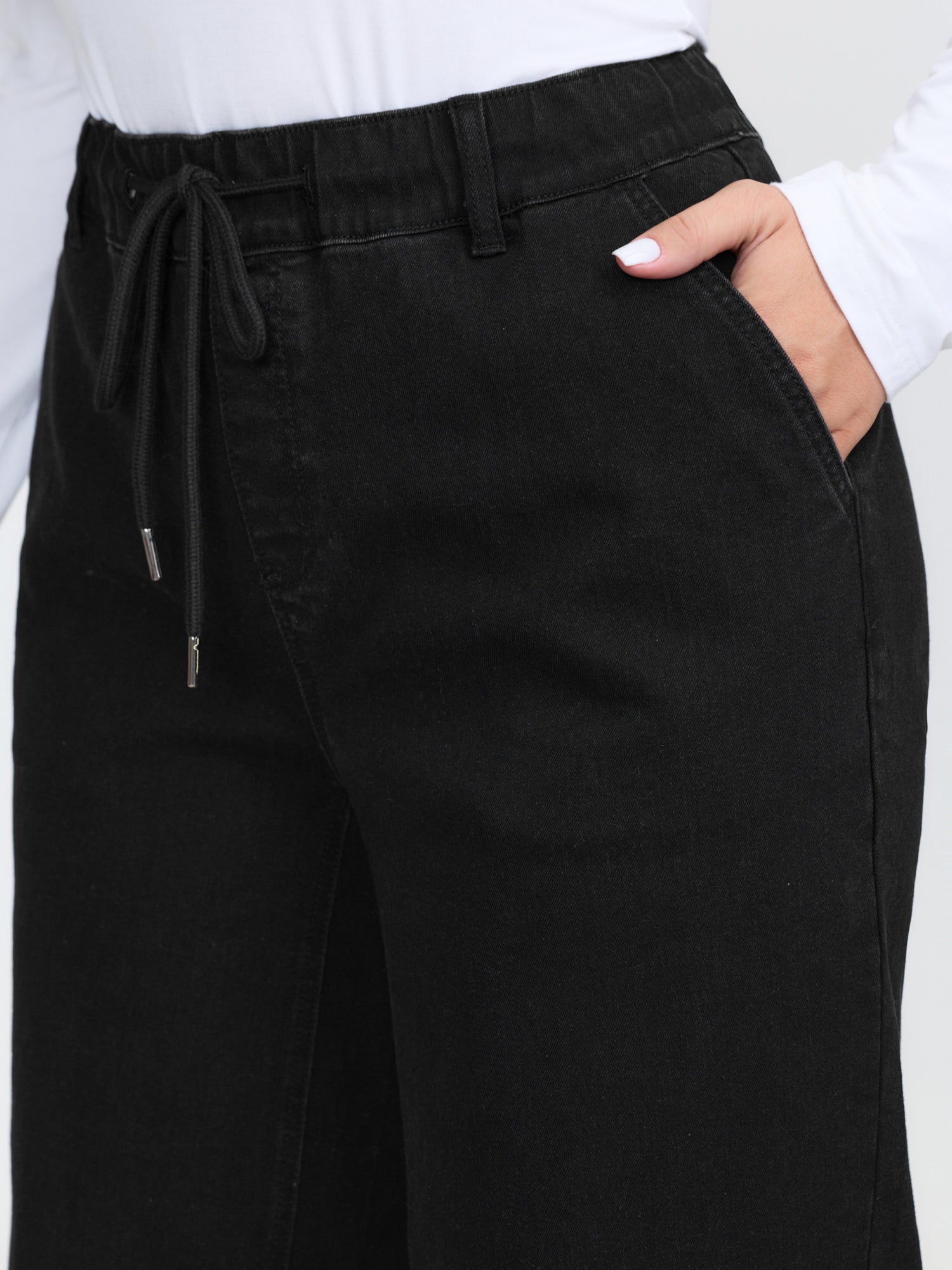 Stretchy Pull-On Drawstring Waist Wide-Leg Jeans