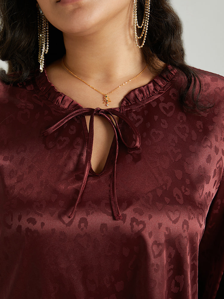 Solid Knot Neck Frill Trim Flutter Sleeve Blouse