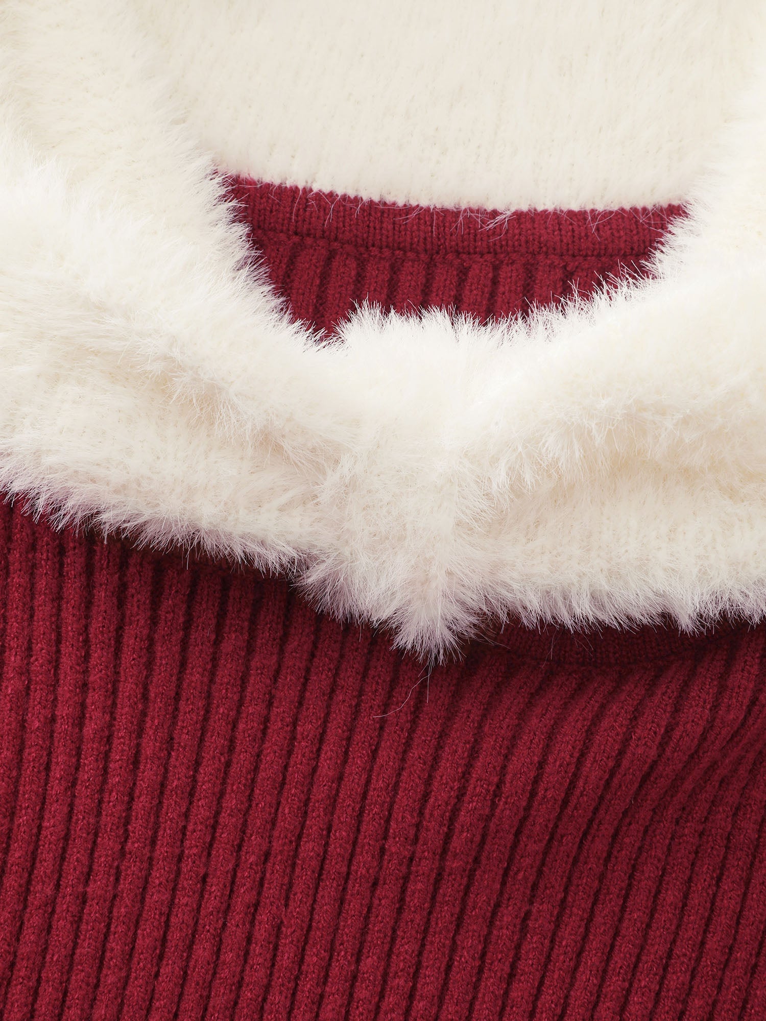 Fuzzy Off-Shoulder Color Block Sweater Dress