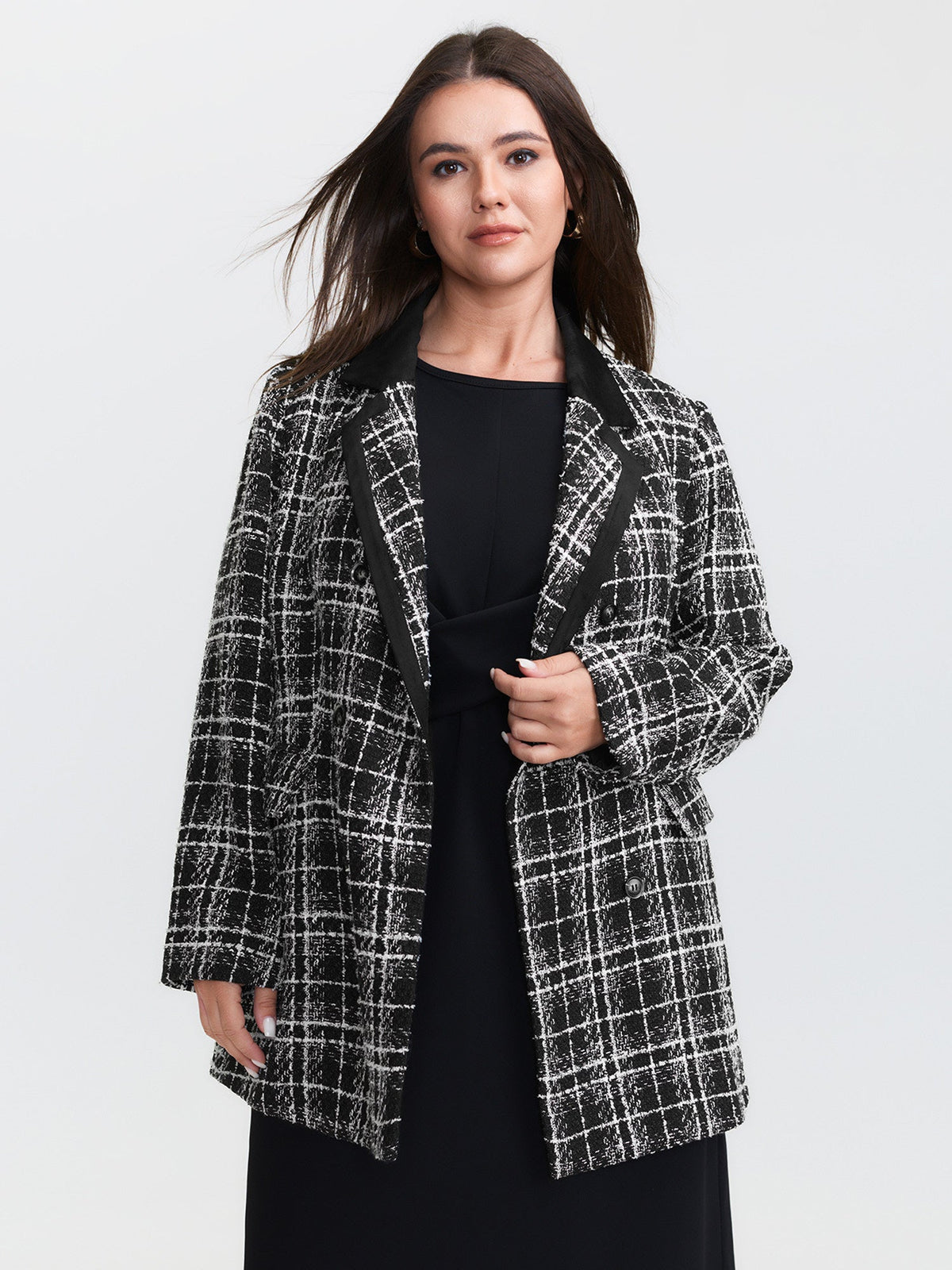 Tweed Print Lined Double Breasted Blazer